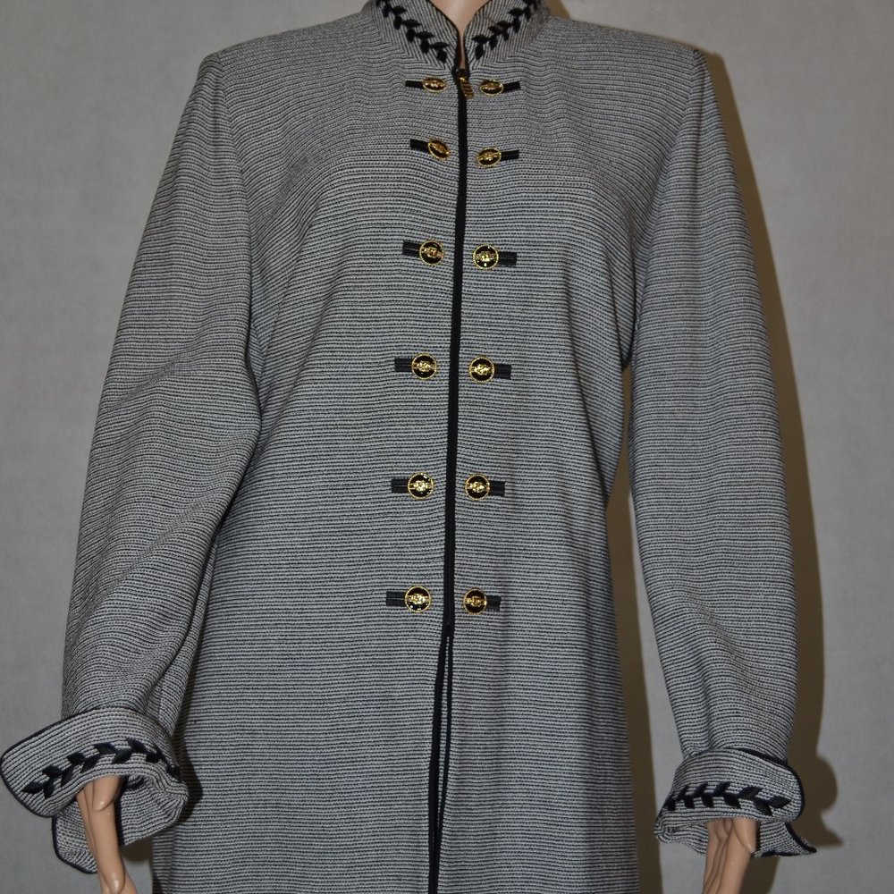 (ELEGANT) ST.JOHN COLLECTION BLACK & GRAY & GOLD SKIRT SET SIZE 12